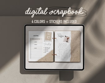 Digital Scrapbook Binder, Kraft paper digital,  Memory Book, Photo Album, Memory Keeper, Digital Journal, Notebook, Dark mode, realistic