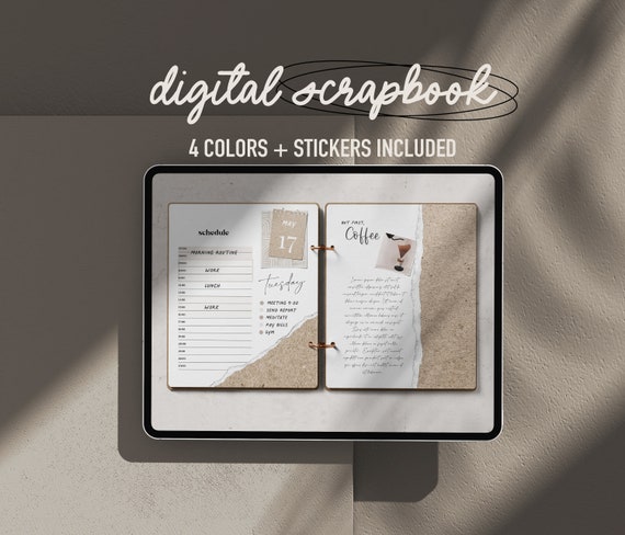 Digital Scrapbook Binder, Kraft Paper Digital, Memory Book, Photo Album,  Memory Keeper, Digital Journal, Notebook, Dark Mode, Realistic 