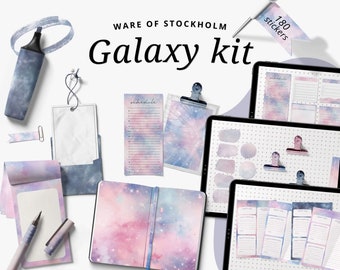 Digital Sticker stationary kit, Notebook PNG, galaxy theme, Perfect for bullet journaling and digital planning.