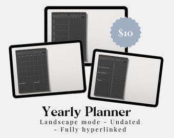 Yearly Digital Planner 2024 - Landscape mode, Dark version