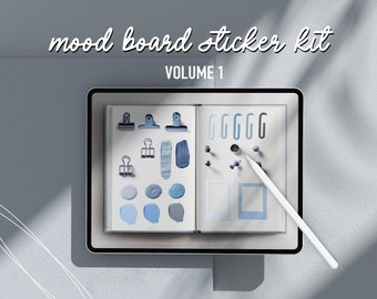 Digital Mood Board Sticker Kit, Realistic Goodnotes stickers, Blue iPad Stickers
