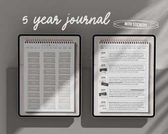 5 year journal digital, 2024-2028, digital five year journal, one line a day journal, memory diary, iPad journal, digital planner