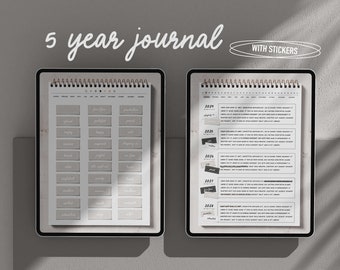 5 year journal digital, undated and 2024-2028, digital five year journal, one line a day journal, memory diary, iPad journal