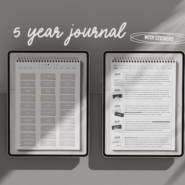 5 year journal digital, 2024-2028, digital five year journal, one line a day journal, memory diary, iPad journal, digital planner