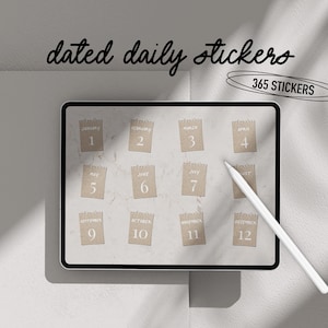 365 Digital stickers goodnotes, Daily Dated digital stickers, realistic iPad stickers, Dates stickers, Kraft paper, Digital Planning sticker