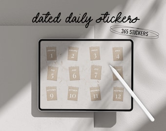 365 Digital stickers goodnotes, Daily Dated digital stickers, realistic iPad stickers, Dates stickers, Kraft paper, Digital Planning sticker