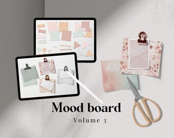 Mood board V3 - Dreamy Digital Sticker Kit, Realistic digital stickers, papers, scissors, paper clips & note papers. For digital planning