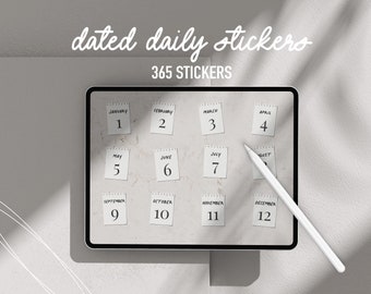 365 Digital stickers goodnotes, Daily Dated digital stickers, realistic neutral iPad stickers, Dates stickers,  Digital planning stickers