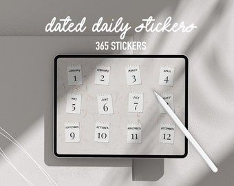 365 Cyfrowe naklejki goodnotes, Codzienne datowane cyfrowe naklejki, realistyczne neutralne naklejki na iPada, Naklejki z datami, Cyfrowe naklejki do planowania