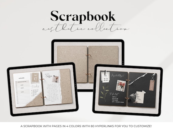 Digital Scrapbook Binder, Kraft Paper Digital, Memory Book, Photo Album,  Memory Keeper, Digital Journal, Notebook, Dark Mode, Realistic 