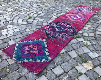 Turkish Rug, Vintage Rug, Boho Rug, Floor rug,  Wool Rug, Handmade Rug, Carpet, Kilim, 62 x 269 cm = 2,0 x 8,8 ft