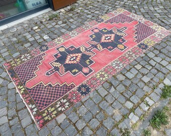 Handmade Rug, Vintage Rug, Bohemian Rug, Area Rug, Turkish Rug, Home Decor, Wool Rug, Carpet, Kilim | 128 x 269 cm = 4,1 x 8,8 ft