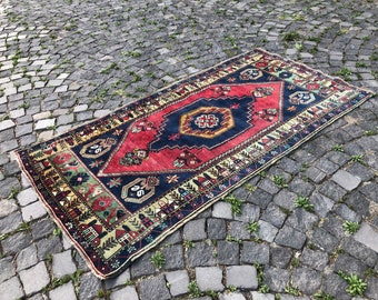 Vintage Rug, Bohemian Rug, Area Rug, Turkish Rug, Home Decor, Wool Rug, Boho Decor Rug, Kilim, Blue Carpet, 200 x 103 cm // 6.6 x 3.4 ft