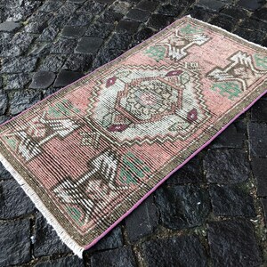 Petit tapis turc vintage : tapis décoratif en laine noué à la main
