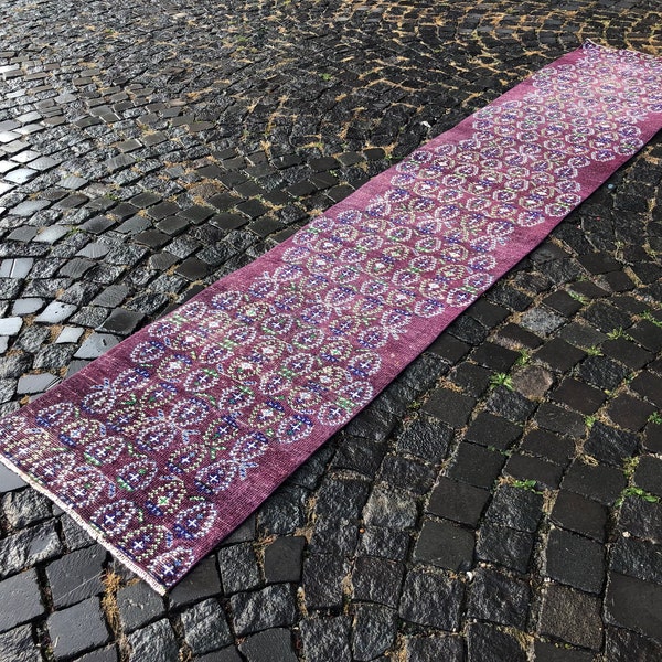 Bohemian Rug, Vintage Rug, Turkish Rug, Floor rug, Wool Rug, Handmade Rug, Carpet, Kilim | 70 x 342 cm = 2,2 x 11,2 ft