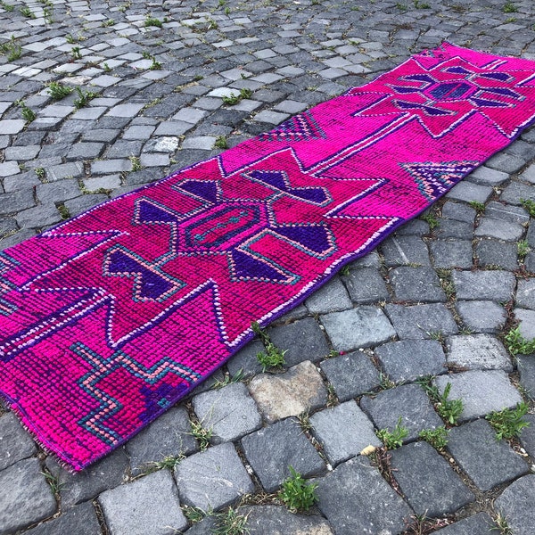 Turkish rug runner, Handmade rug, Vintage runner rug, Oushak rug, Colorful rug, Hallway rug, Kitchen  rug | 61 x 224 cm = 2,0 x 7,3 ft