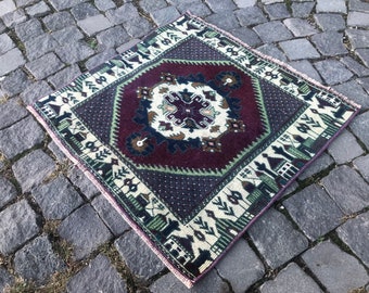 Square Small Rug ,Vintage Rug, Turkish Rug, Doormat Rug, Boho Deco, Handmade Rug, Home Decor, Wool Rug  64 x 67 cm = 2,1 x 2,2 ft EYE MOTİF