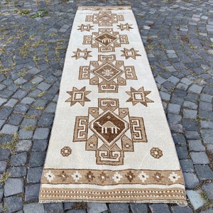 2,8 x 10,3 ft Turkish Entryway rug, Vintage handmade rug, Oushak runner rug, Turkish wool rug, Bohemian kitchen rug 87 x 315 cm Bild 5