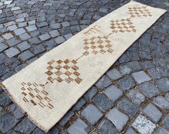 Beige Rug,Turkish runner rug,Oushak runner rug,Primitive rug 1,6 x 6,1 ft Stair runner rug,handknotted rug,Vintage rug,Bohemian rug
