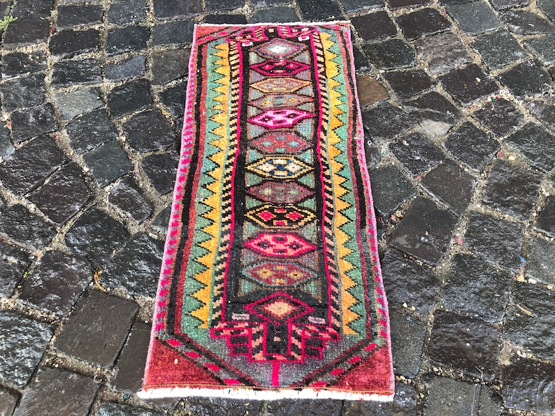 Wool Rug 85 x 37 cm = 2.8 x 1.2 ft Home Decor Vintage Rug Boho Deco Boho Decor Rug Carpet Turkish Rug Handmade Rug Doormat Rug
