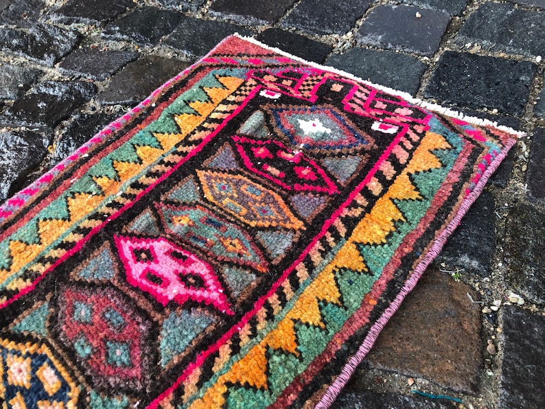 Wool Rug 85 x 37 cm = 2.8 x 1.2 ft Home Decor Vintage Rug Boho Deco Boho Decor Rug Carpet Turkish Rug Handmade Rug Doormat Rug