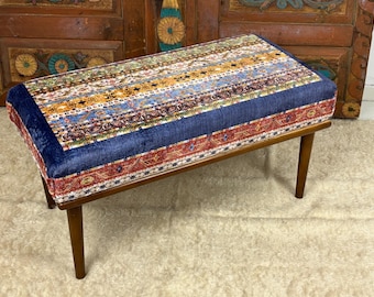 Handmade Turkish Kilim Bench: Bohemian Decor Accent Bench