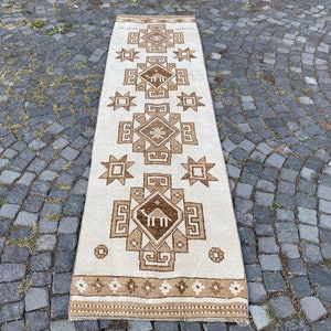 2,8 x 10,3 ft Turkish Entryway rug, Vintage handmade rug, Oushak runner rug, Turkish wool rug, Bohemian kitchen rug 87 x 315 cm Bild 3