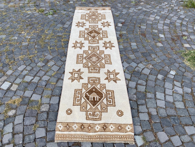 2,8 x 10,3 ft Turkish Entryway rug, Vintage handmade rug, Oushak runner rug, Turkish wool rug, Bohemian kitchen rug 87 x 315 cm Bild 3