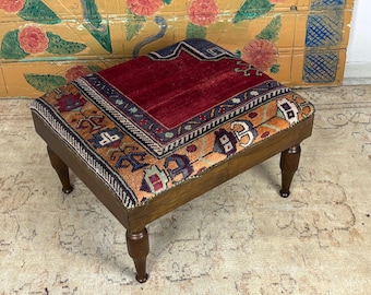 Handgemaakte tapijtbank, Turkse Ottomaanse bank met haagbeukpoten (belastingvrij)