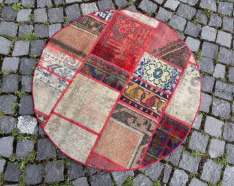 Tapis turc noué à la main, tapis bohème vintage en laine (3,2 x 3,2 pi) Tax Free USA