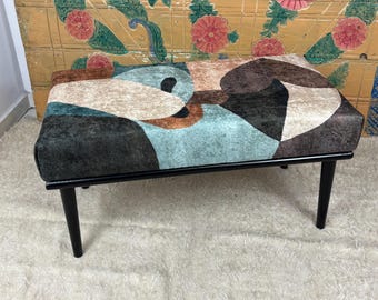 Banco otomano Kilim hecho a mano, decoración bohemia, diseño turco, libre de impuestos en EE. UU.