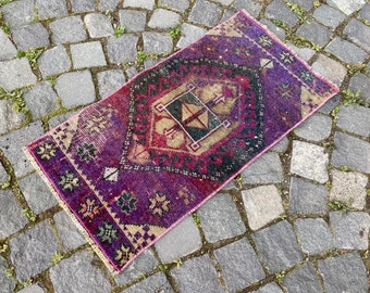 Doormat Rug, Vintage Rug, Turkish Rug, Boho Deco, Handmade Rug, Home Decor, Carpet, Wool Rug | 40 x 79 cm = 1,3 x 2,5 ft