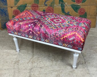 Handmade Kilim Bench: Turkish Ottoman Style, Bohemian Home Decor