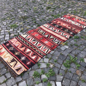Handwoven Wool Kilim Rug: 2.8 x 8.5 ft Vintage Turkish Rug