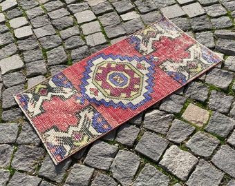 Doormat Rug, Vintage Rug, Turkish Rug, Boho Deco, Handmade Rug, Home Decor, Carpet, Wool Rug 43 x 88 cm = 1,4 x 2,8 ft