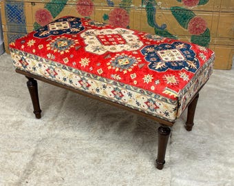 Banco Kilim turco hecho a mano, decoración bohemia para entrada otomana. Libre de impuestos en EE. UU.