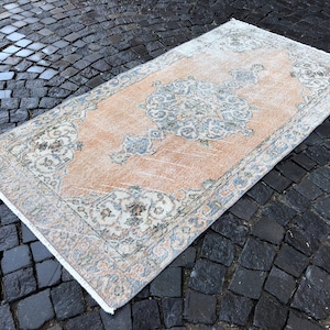 Handmade Oushak Turkish Rug: Vintage Wool Kilim, 6.7 x 3.6 ft