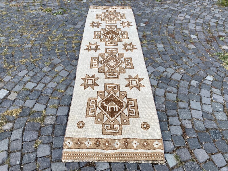 2,8 x 10,3 ft Turkish Entryway rug, Vintage handmade rug, Oushak runner rug, Turkish wool rug, Bohemian kitchen rug 87 x 315 cm Bild 4