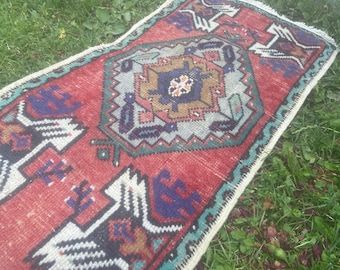 手織りウシャックトルコ絨毯、ヴィンテージウールキリム、2.9 x 1.5