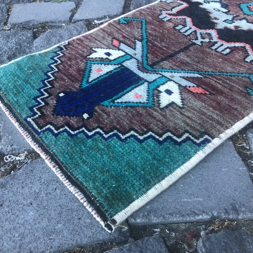 Turkish Rug, Vintage Rug,Doormat Rug, Boho Deco, Handmade shops Rug, Home Decor, Carpet, Wool Rug 31 x 93 cm = 1,0 x 3,0 ft