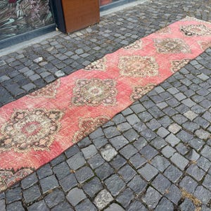 Handmade Wool Turkish Runner Rug: Vintage Oriental Boho Decor (2.6 x 11.9 ft)