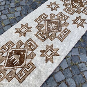 2,8 x 10,3 ft Turkish Entryway rug, Vintage handmade rug, Oushak runner rug, Turkish wool rug, Bohemian kitchen rug 87 x 315 cm Bild 2