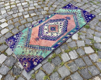 Turkish Rug, Vintage Rug, Boho Rug, Floor rug,  Wool Rug, Handmade Rug, Carpet, Kilim | 58 x 140 cm = 1,9 x 4,5 ft