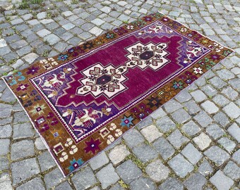 2,8 x 5,4 ft Bohemian Pink Rug, Vintage Rug, Area Rug, Turkish Rug, Home Decor, Wool Rug, Carpet, Kilim | 88 x 165 cm