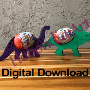 Dinosaur Chocolate Egg Holder SVG PDF DXF with instructions and photos to create your own with a Glowforge or other laser printer