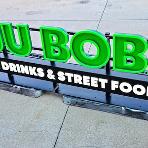 Custom-lit food truck signs logo/name. Lightweight roof or wall mount, road-ready, weatherproof. led Neon/bulb/front/backlit marquee letter