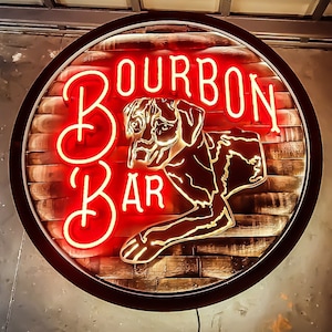 Custom-lit signs with wood-backings indoor/outdoor. Barrel, reclaimed, barn, furniture wood. led bulbs, neon, Front/backlit marquee letters.