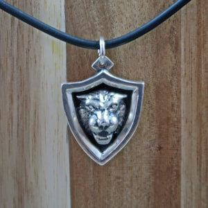 Lion Shield Pendant - Original, Hand-Carved, Cast in Sterling Silver