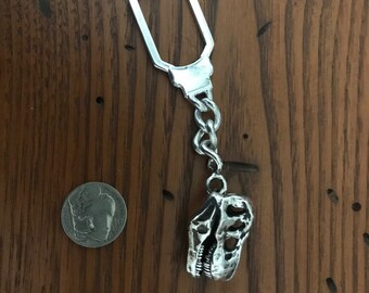 T-Rex Dinosaur Skull Keyring in Sterling Silver