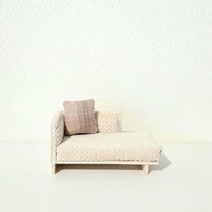 1:24 Handmade Modern Wooden Sofa with beige furry seat and back padding